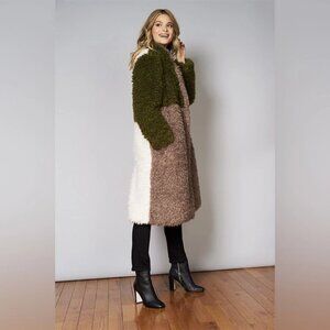 Anthropologie HUTCH The Raye Colorblocked Teddy Midi Curlicue Coat -Size XS NWT